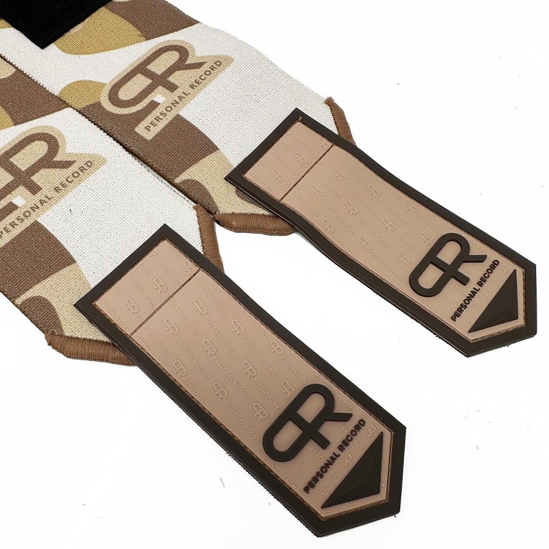 PR Personal Record Elbow Wraps for Weightlifting - Heavy Duty Construction, 25% More Elasticity, Reinforced Stitching, Extra Wide Fastener, Easy to Adjust, (Sand Camo) - Image 3